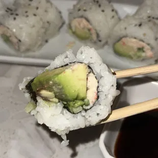 California roll- lots of avocado, badly any crab