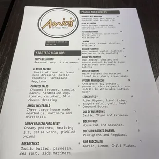 the menu of a restaurant