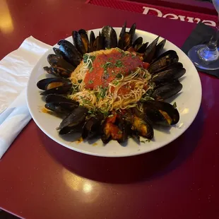 Angel hair pomodoro with mussels. Absolutely delicious