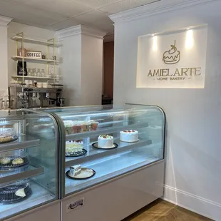 Selection of bakery items and their coffee bar in the background