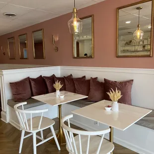 a table and chairs in a restaurant