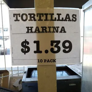 a sign for tortillas