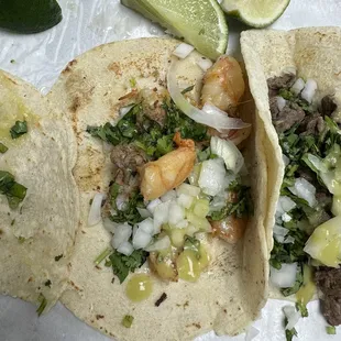 Shrimp taco, steak taco