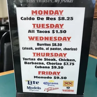 Daily specials