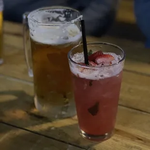 Modelo and strawberry mojito.