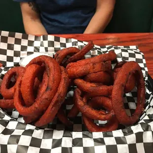 spicy onion rings.   (they were good but not that spicy).