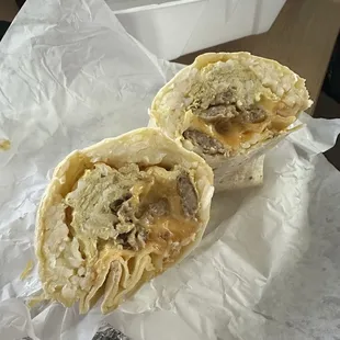 Sausage breakfast burrito. Very well made and filling!