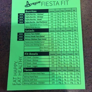 A view of the healthy options at amigos