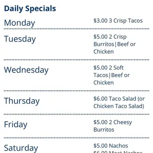 Current daily specials available