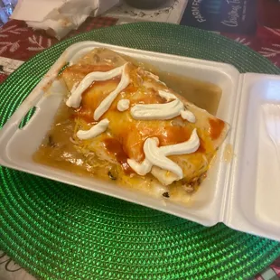 Breakfast burrito green chili chorizo