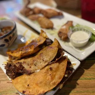 Birria tacos and Plain Wings