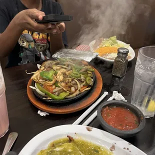 Chicken and steak fajitas