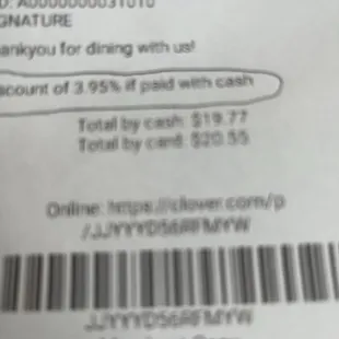 Non- cash charge - reduced tip by the amount rounded up to nearest $