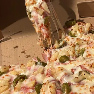 Ham and Hawaiian Pineapple Pizza with jalapeños