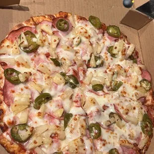 Ham and Hawaiian Pineapple Pizza with jalapeños