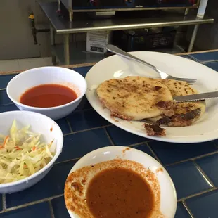 2 of the 3 pork, bean and cheese pupusa.  The smokey hot sauce was legendary.