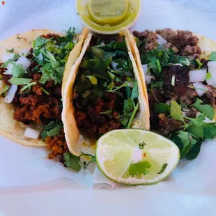 Chorizo and carne asada tacos