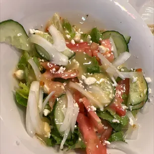 Entrees come with a salad (Greek Salad)