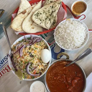 Goat Dum Biryani and Butter Chicken with Plain and Garlic Naan