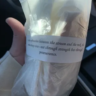 a person holding a bag of ice cream