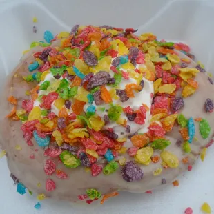 Giant fruity pebbles donut.