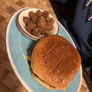 Cheeseburger and fried okra