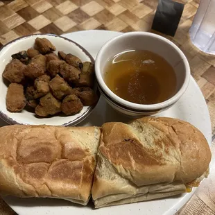 Drip Beef Sandwich with fried okra