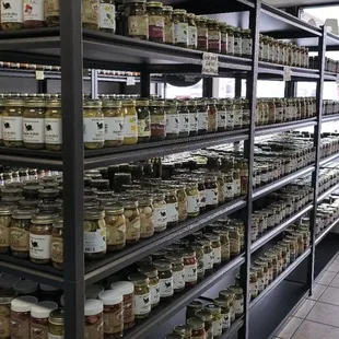Tons of pickles and jams and oils and barbeque sauces and honeys galore!!