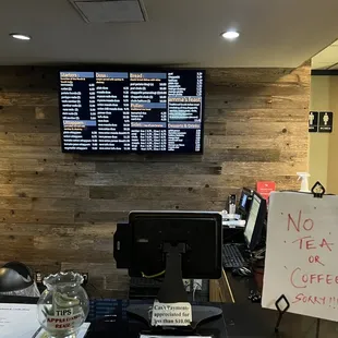 a menu on the wall