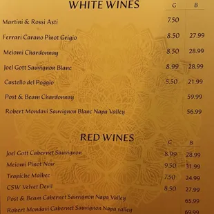 Wine Menu
