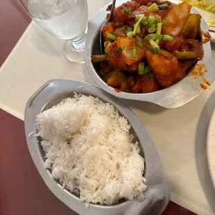Chilli Chili Gobhi and fresh steam rice