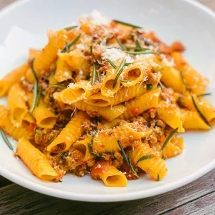 Garganelli with bolognese &amp; fried rosemary (photo credit: infatuation)