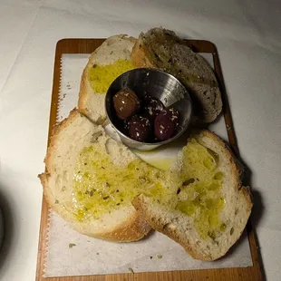 Complimentary bread and olives