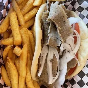 Gyros sandwich with fries!!! Yummo