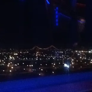 View of the Ambassador bridge from a high top table