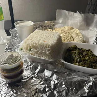 Saag Paneer, Papadam and cooling Raita