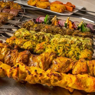 Mix Chimichurri Chicken Soltani, Saffron Chicken, Jerk Chicken, Pesto Chicken Kabob