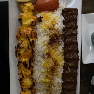 Saffron Chicken and koobideh plate