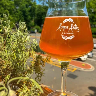 Peach sour outside on the rooftop patio