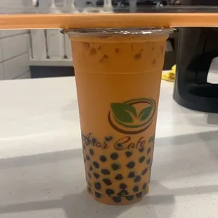 Thai Milk Tea with double boba