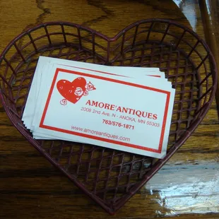 Business cards at the front desk.