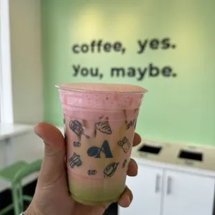 Strawberry foam Matcha latte