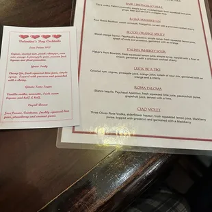 Valentine's Day menu