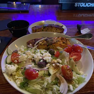 Salmon with chopped salad. Yes it came with 2 pieces of salmon