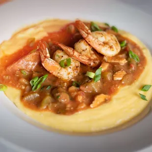 a shrimp and grits dish
