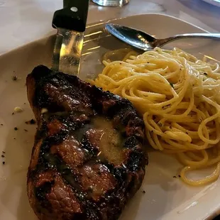 Sirloin and buttered pasta