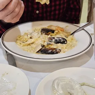 Seafood fettuccine had a great sauce  and a variety of shellfish.