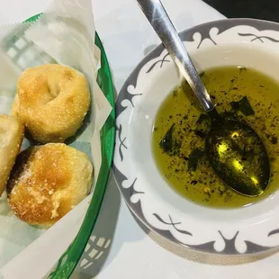 Homemade bread and oil