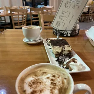 Tiramisu and cappuccino