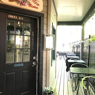 the entrance to a restaurant